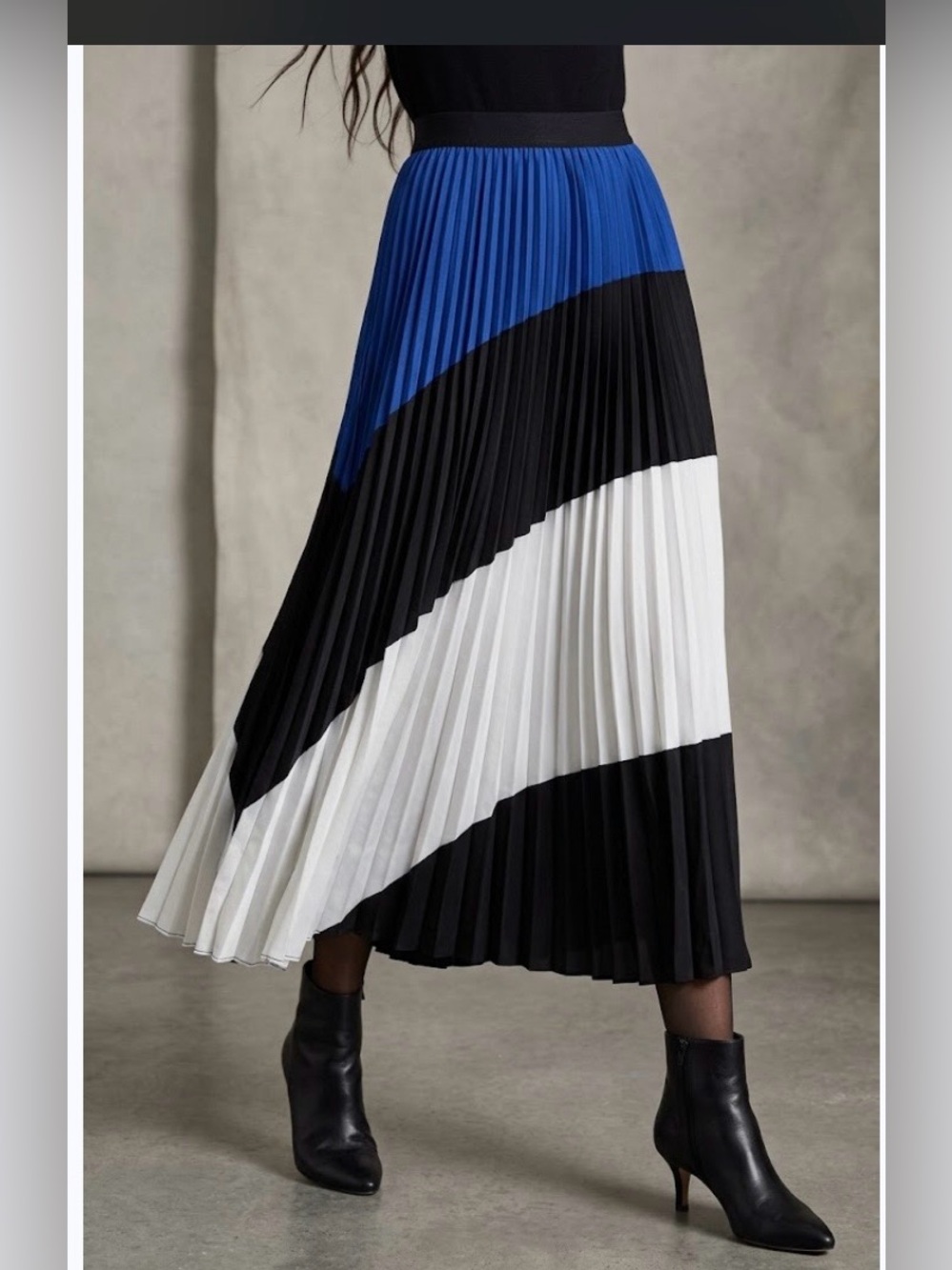 New Lane Bryant Blue, Black & White Colorblock Pleated Maxi Skirt size 14/16